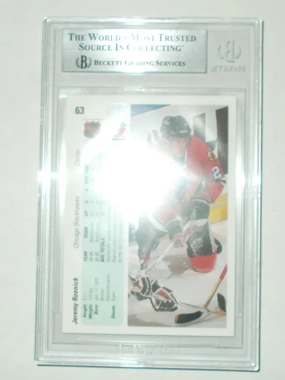 Jeremy Roenick SIGNED 1990-91 Upper Deck NHL Blackhawks RC Card BECKETT AUTHENIC